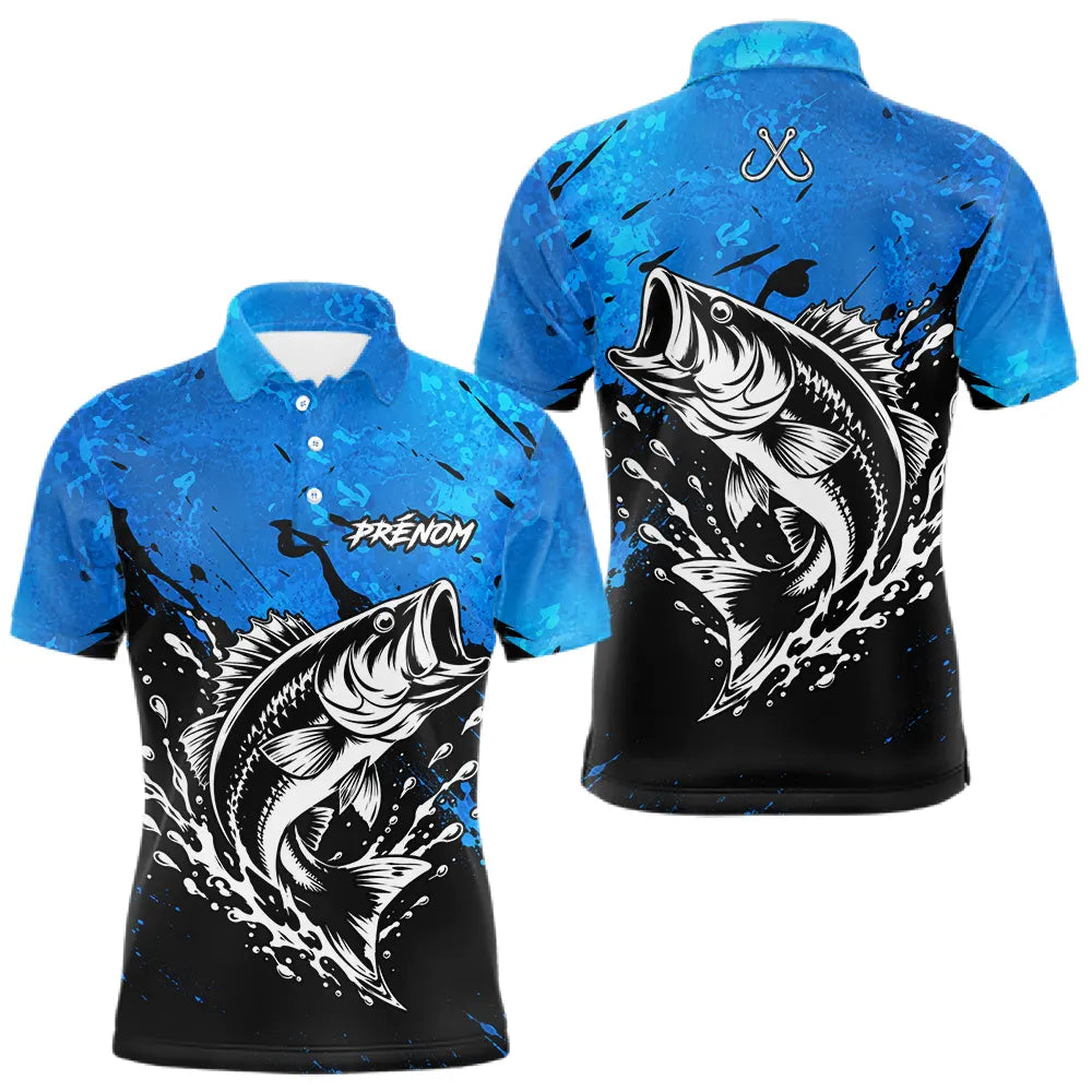Polo Pêche Black Bass Homme - Bleu & Noir Personnalisé - Polo Homme