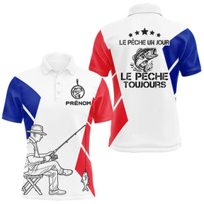 Polo Pêche Blanc Personnalisé - Design Drapeau France - Polo Homme