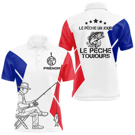 Polo Pêche Blanc Personnalisé - Design Drapeau France - Polo Homme