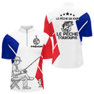 Polo Pêche Blanc Personnalisé - Design Drapeau France - Polo Zippé Homme
