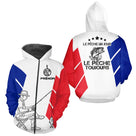 Polo Pêche Blanc Personnalisé - Design Drapeau France - Zippé Hoodie Homme