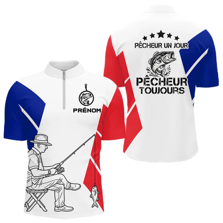 Polo Pêche Blanc Personnalisé - Style Drapeau France - PZ