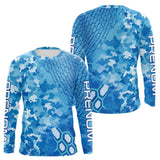 Polo Pêche Bleu Camo Personnalisé - Motif Écailles Équipe - Long Sleeves Homme