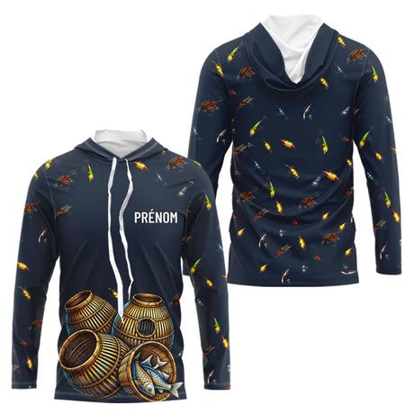 Polo Pêche Bleu Marine - Motif Leurres & Nasses Personnalisé - Long Sleeves Hoodie Homme