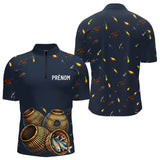 Polo Pêche Bleu Marine - Motif Leurres & Nasses Personnalisé - Polo Zippé Homme