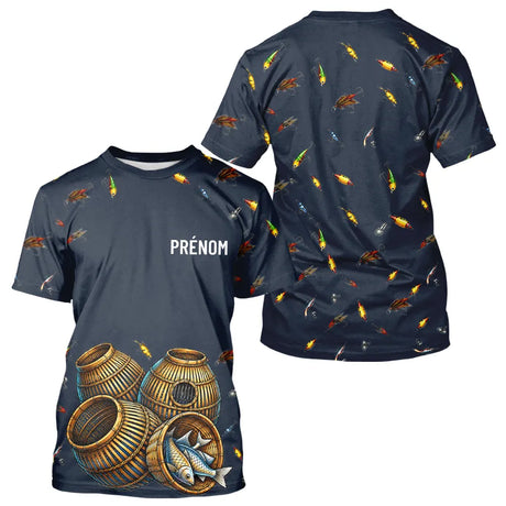 Polo Pêche Bleu Marine - Motif Leurres & Nasses Personnalisé - T-Shirt Homme