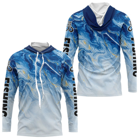 Polo Pêche Bleu Océan & Or Respirant - Style Technique & Tendance - Long Sleeves Hoodie Homme