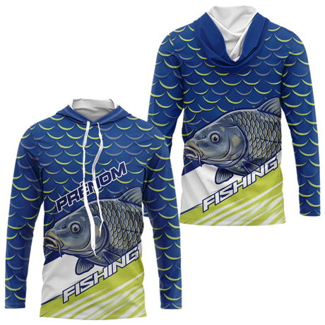 Polo Pêche Bleu Vert Fluo Personnalisable - Équipement Carpfishing - Long Sleeves Hoodie Homme