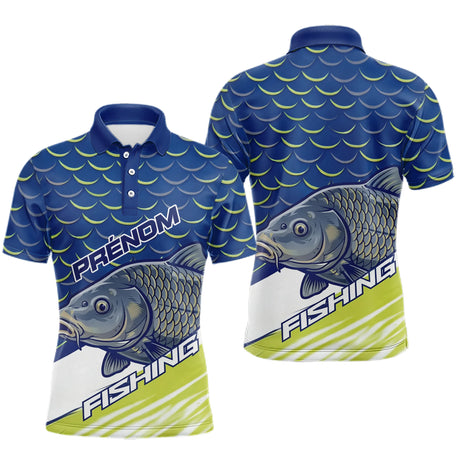 Polo Pêche Bleu Vert Fluo Personnalisable - Équipement Carpfishing - Polo Homme