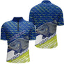 Polo Pêche Bleu Vert Fluo Personnalisable - Équipement Carpfishing - Polo Zippe Homme