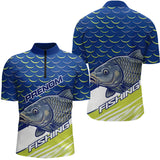 Polo Pêche Bleu Vert Fluo Personnalisable - Équipement Carpfishing - Polo Zippe Homme