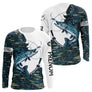 Polo Pêche Brochet Blanc & Bleu - Sportif Homme - Long Sleeve Homme