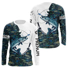 Polo Pêche Brochet Blanc & Bleu - Sportif Homme - Long Sleeve Homme