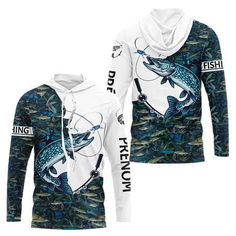 Polo Pêche Brochet Blanc & Bleu - Sportif Homme - Long Sleeve Hoodie Homme