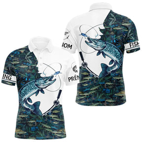Polo Pêche Brochet Blanc & Bleu - Sportif Homme - Polo Homme