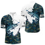 Polo Pêche Brochet Blanc & Bleu - Sportif Homme - Polo Zippé Homme
