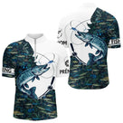 Polo Pêche Brochet Blanc & Bleu - Sportif Homme - Polo Zippé Homme