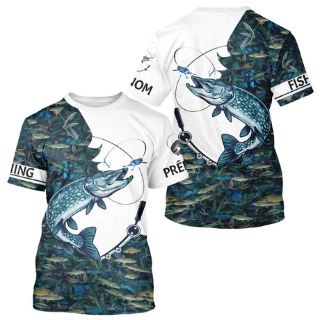 Polo Pêche Brochet Blanc & Bleu - Sportif Homme - T-Shirt Homme