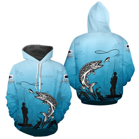 Polo Pêche Brochet Personnalisé - Bleuté Imprimé 3D - Hoodie Homme