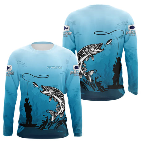 Polo Pêche Brochet Personnalisé - Bleuté Imprimé 3D - Long Sleeves Homme
