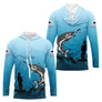 Polo Pêche Brochet Personnalisé - Bleuté Imprimé 3D - Long Sleeves Hoodie Homme
