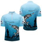 Polo Pêche Brochet Personnalisé - Bleuté Imprimé 3D - Polo Zippé Homme