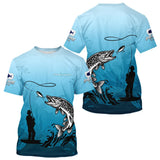 Polo Pêche Brochet Personnalisé - Bleuté Imprimé 3D - T-Shirt Homme