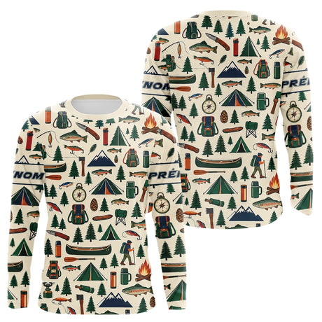 Polo Pêche & Camping Personnalisé Beige - Style Vintage Outdoor - Long Sleeves Homme