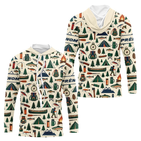 Polo Pêche & Camping Personnalisé Beige - Style Vintage Outdoor - Long Sleeves Hoodie Homme