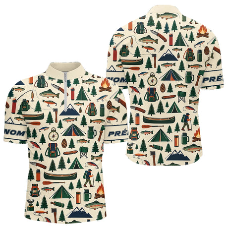 Polo Pêche & Camping Personnalisé Beige - Style Vintage Outdoor - Polo Zippé Homme