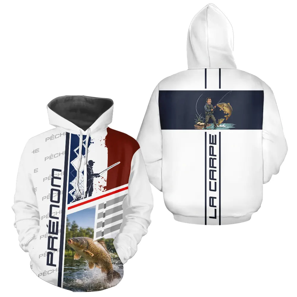 Polo Pêche Carpe Bleu Noir - Design La France Personnalisé - Hoodie Homme