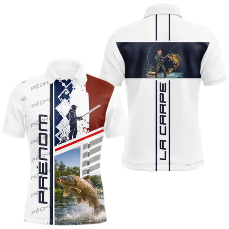 Polo Pêche Carpe Bleu Noir - Design La France Personnalisé - Polo Homme