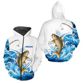 Polo Pêche Carpe Dorée Vagues Bleues Blanc - Zippé Hoodie Homme