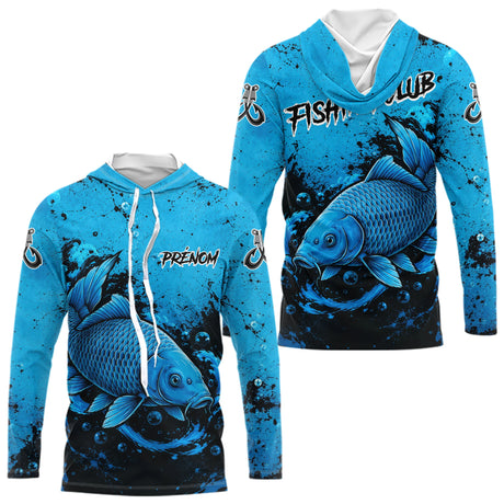 Polo Pêche Carpe Homme - Ocean Bleu Noir Personnalisable - Long Sleeve Hoodie Homme