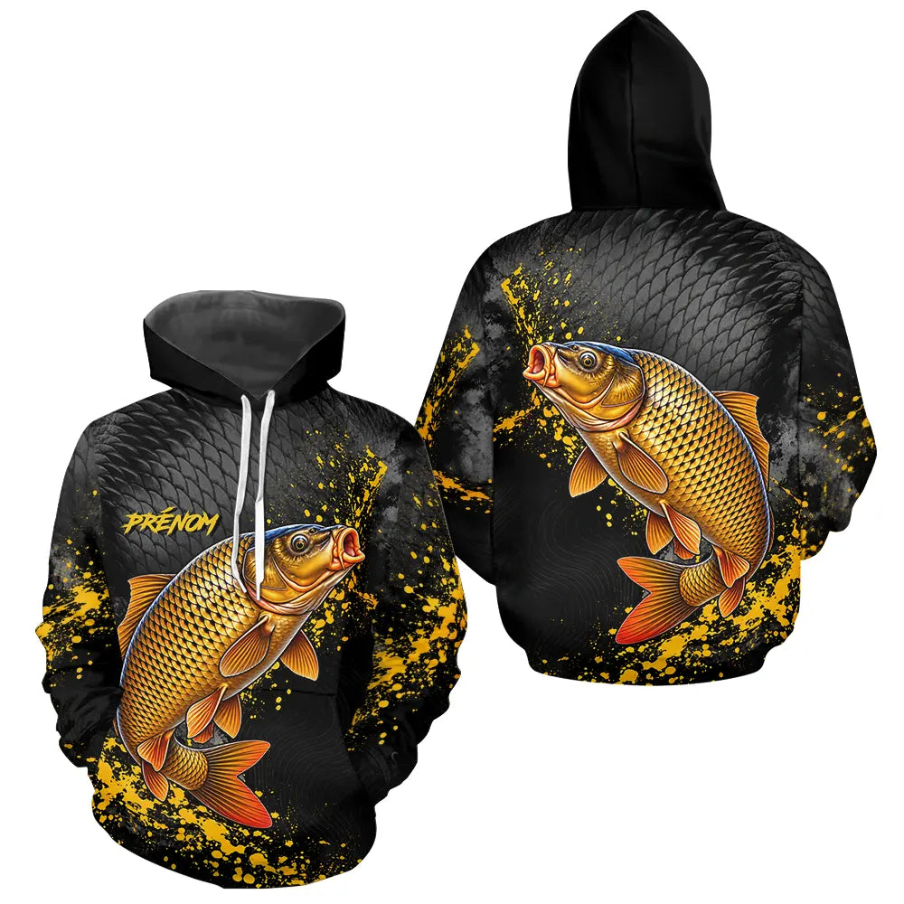 Polo Pêche Carpiste Homme - Personnalisé Noir & Or - Hoodie