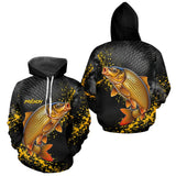 Polo Pêche Carpiste Homme - Personnalisé Noir & Or - Hoodie