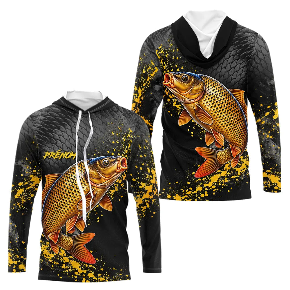 Polo Pêche Carpiste Homme - Personnalisé Noir & Or - Long Sleeves Hoodie