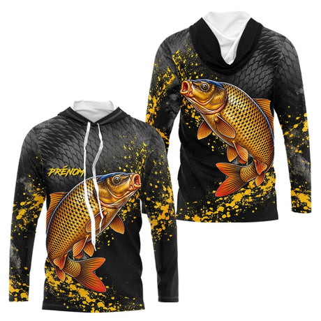 Polo Pêche Carpiste Homme - Personnalisé Noir & Or - Long Sleeves Hoodie