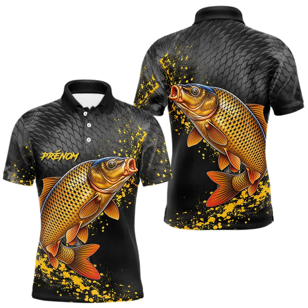Polo Pêche Carpiste Homme - Personnalisé Noir & Or - Polo Homme