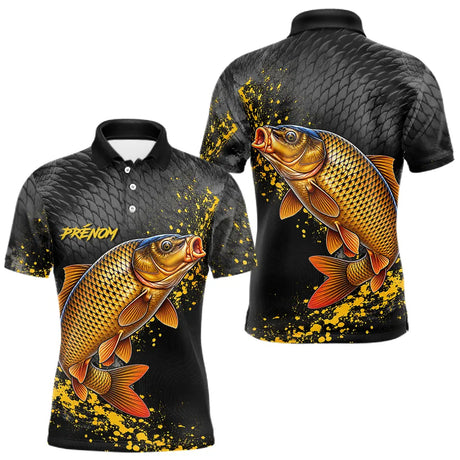 Polo Pêche Carpiste Homme - Personnalisé Noir & Or - Polo Homme