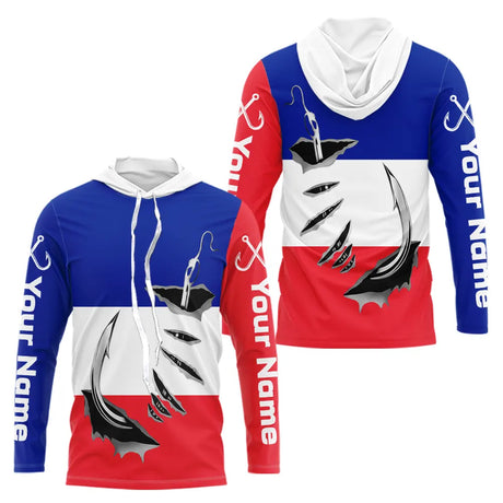 Polo Pêche Drapeau Français - Blanc Rouge Bleu Personnalisé - Long Sleeves Hoodie Homme