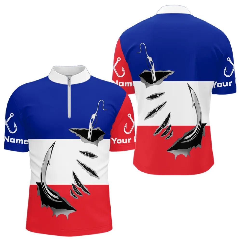 Polo Pêche Drapeau Français - Blanc Rouge Bleu Personnalisé - Polo Zippé Homme