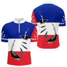 Polo Pêche Drapeau Français - Blanc Rouge Bleu Personnalisé - Polo Zippé Homme