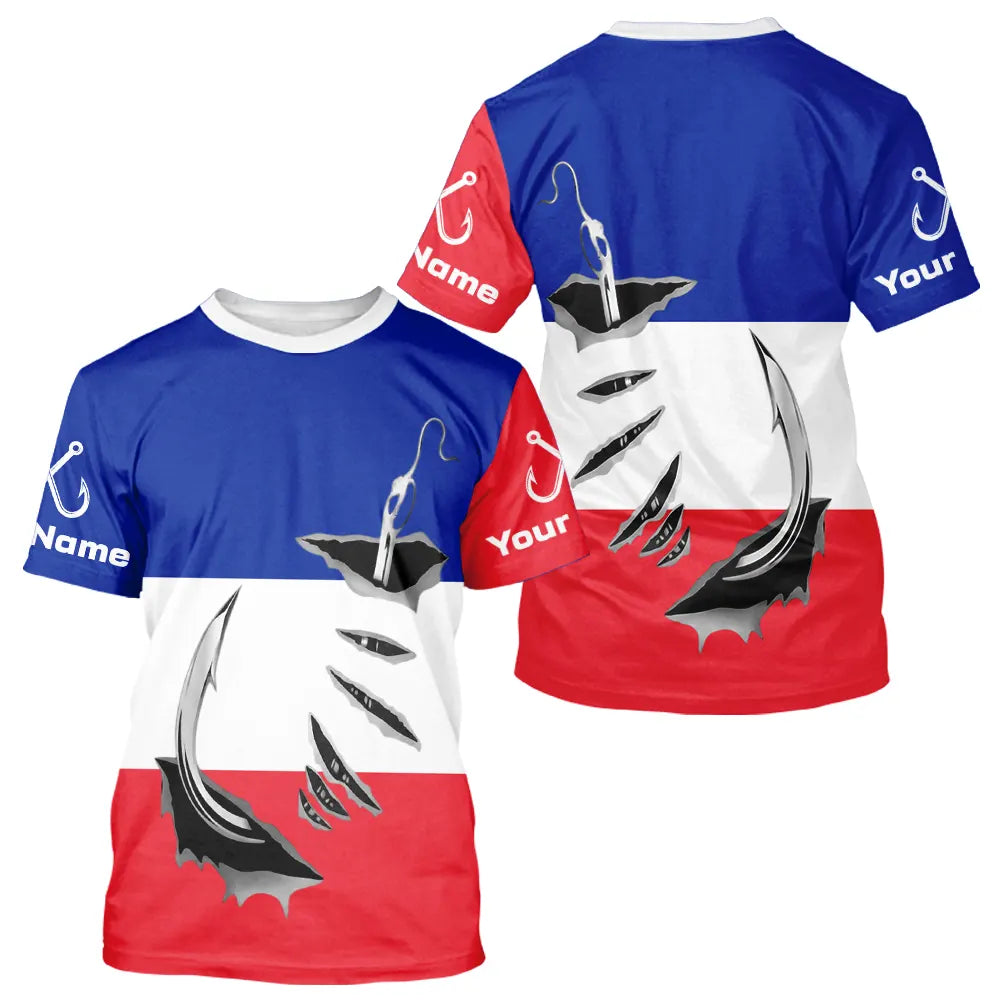 Polo Pêche Drapeau Français - Blanc Rouge Bleu Personnalisé - T-Shirt Homme