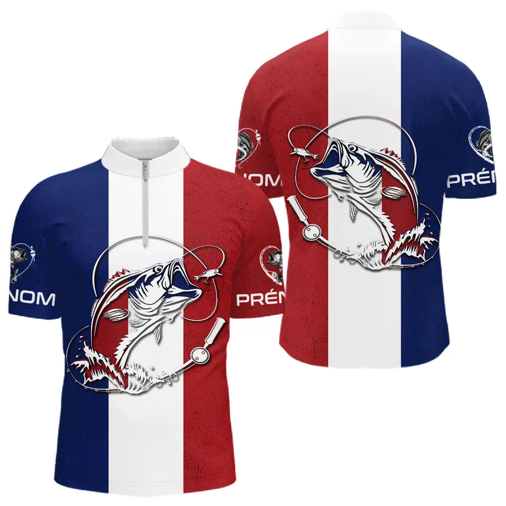 Polo Pêche Drapeau Français - Passion Carnassier - Homme Polo Zippé