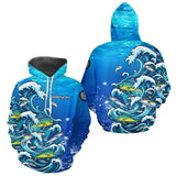 Polo Pêche En Mer Bleu - Vagues & Poissons Personnalisé - Hoodie Homme