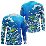 Polo Pêche En Mer Bleu - Vagues & Poissons Personnalisé - Long Sleeves Homme