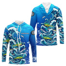 Polo Pêche En Mer Bleu - Vagues & Poissons Personnalisé - Long Sleeves Hoodie Homme
