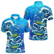 Polo Pêche En Mer Bleu - Vagues & Poissons Personnalisé - Polo Homme