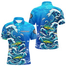 Polo Pêche En Mer Bleu - Vagues & Poissons Personnalisé - Polo Homme